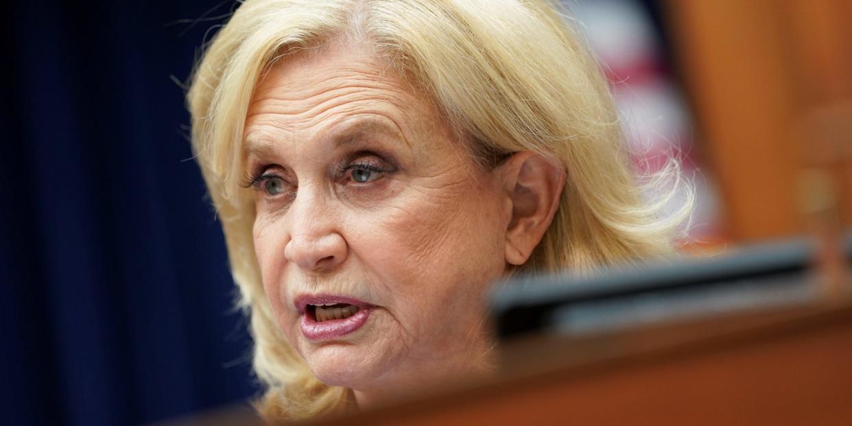 Representative Carolyn Maloney, a Democrat from New York, speaks during a House Select Subcommittee on the Coronavirus Crisis hearing in Washington, DC on September 23, 2020.