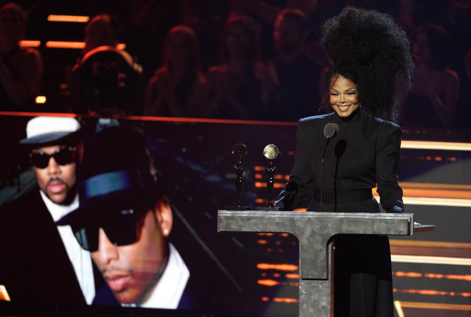 Janet Jackson introduces inductees Jimmy Jam and Terry Lewis during the Rock & Roll Hall of Fame Induction Ceremony on Saturday, Nov. 5, 2022, at the Microsoft Theater in Los Angeles. (AP Photo/Chris Pizzello)