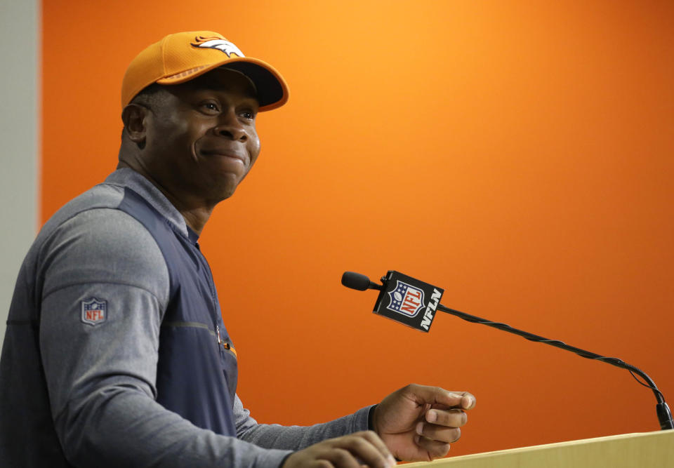 Vance Joseph has not had a great rookie season as Broncos coach. (AP)