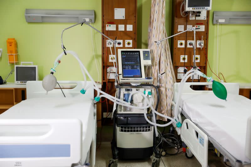 A ventilator that was modified to be used simultaneously by two patients to help fight the spread of the coronavirus disease (COVID-19) is displayed at the Aga Khan university Hospital in Nairobi