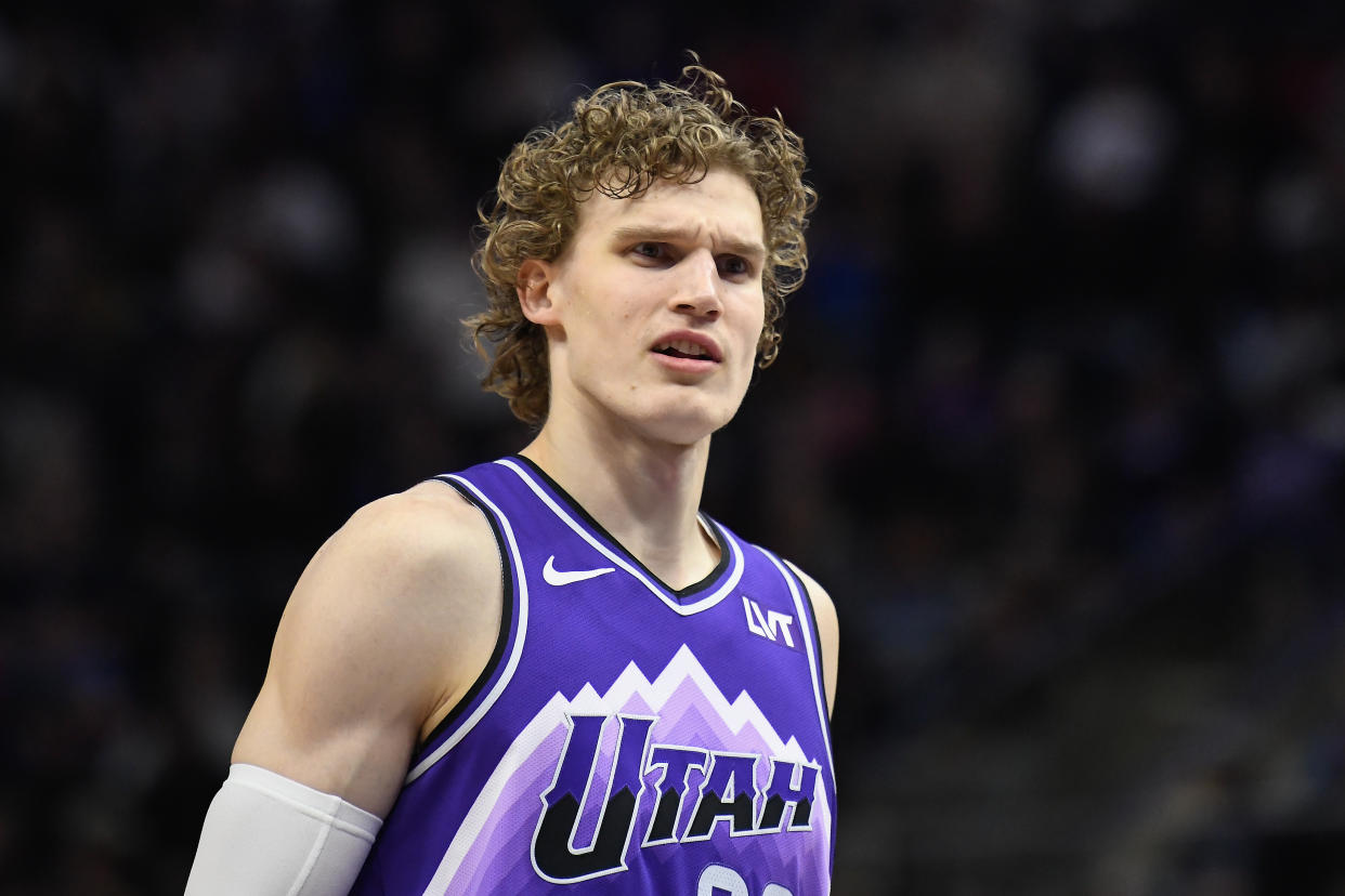 SALT LAKE CITY, UTAH - MARCH 25: Lauri Markkanen #23 of the Utah Jazz looks on during the first half of a game against the Dallas Mavericks at Delta Center on March 25, 2024 in Salt Lake City, Utah. (Photo by Alex Goodlett/Getty Images)