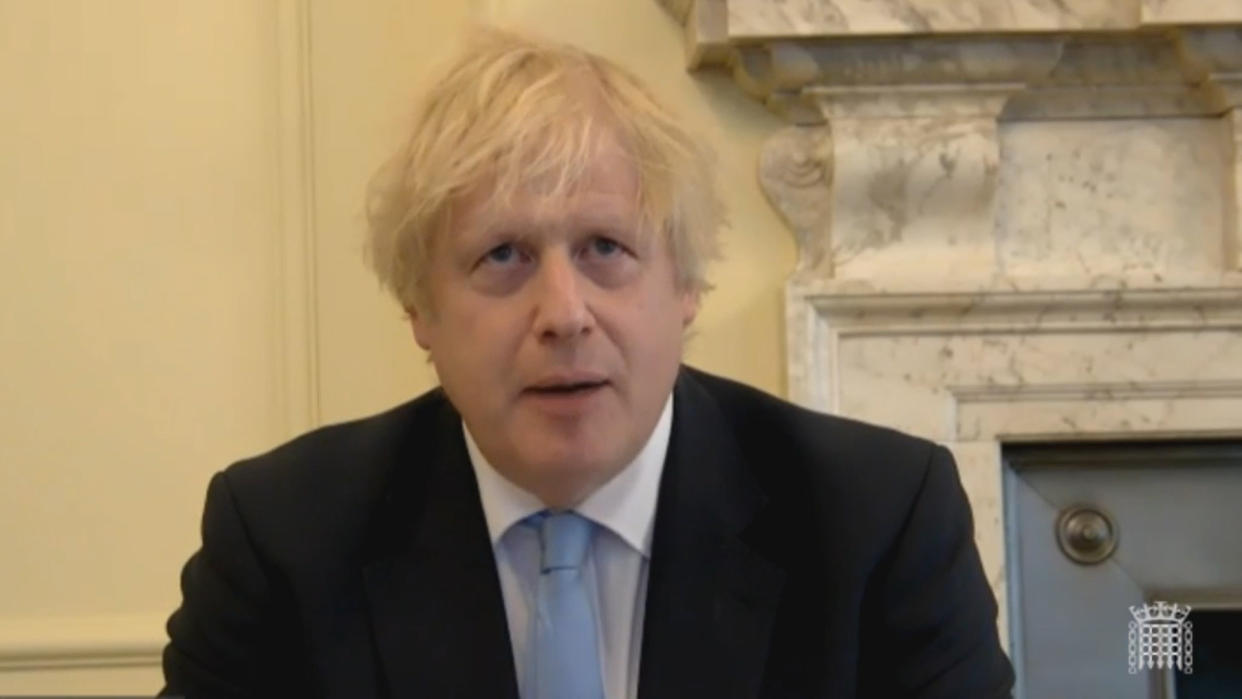 Screen grab from parliamentlive.tv of Prime Minister Boris Johnson appearing before the House of Commons Liaison Committee, via video conference, to face scrutiny from MPs where he has answered questions about lockdown rules and Dominic Cummings.