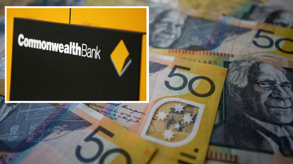 Commonwealth bank logo, Australian $50 notes. 