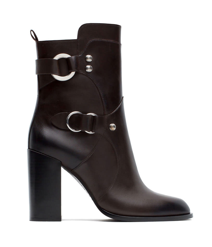 Zara Leather Ankle Boots with Metal Rings