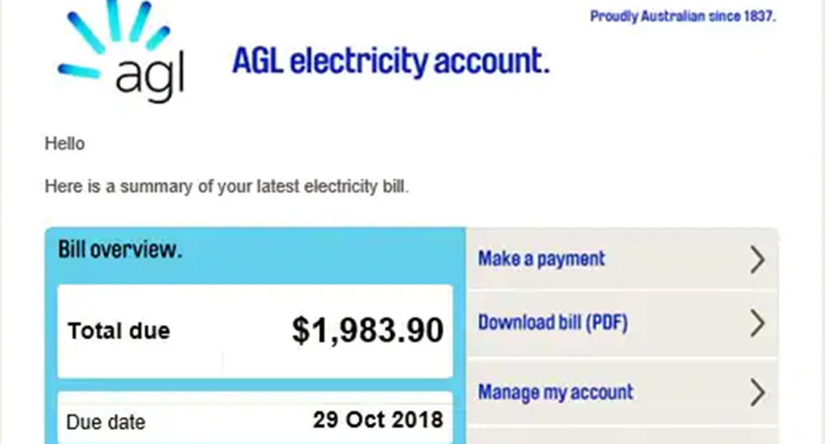 AGL warns about hoax electricity energy email scam