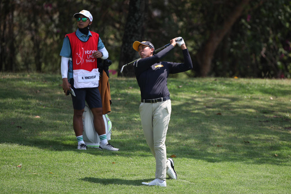 Natthakritta Vongtaveelap of Thailand plays a shot during the first round of the Honda LPGA Thailand at Siam Country Club on February 22, 2024 in Chon Buri, Thailand. (Photo by Thananuwat Srirasant/Getty Images)