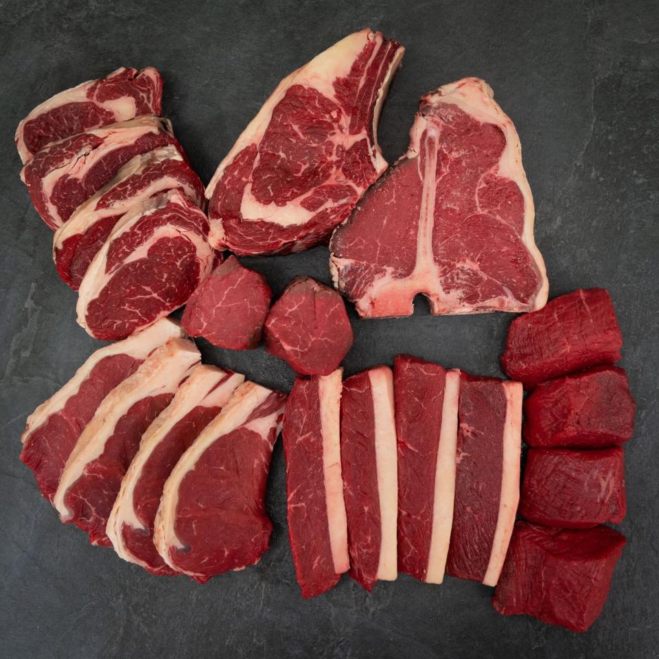 The Steak Hamper contains 20 generous steaks, including a côte de boeuf and a T-bone - The Meat Merchant