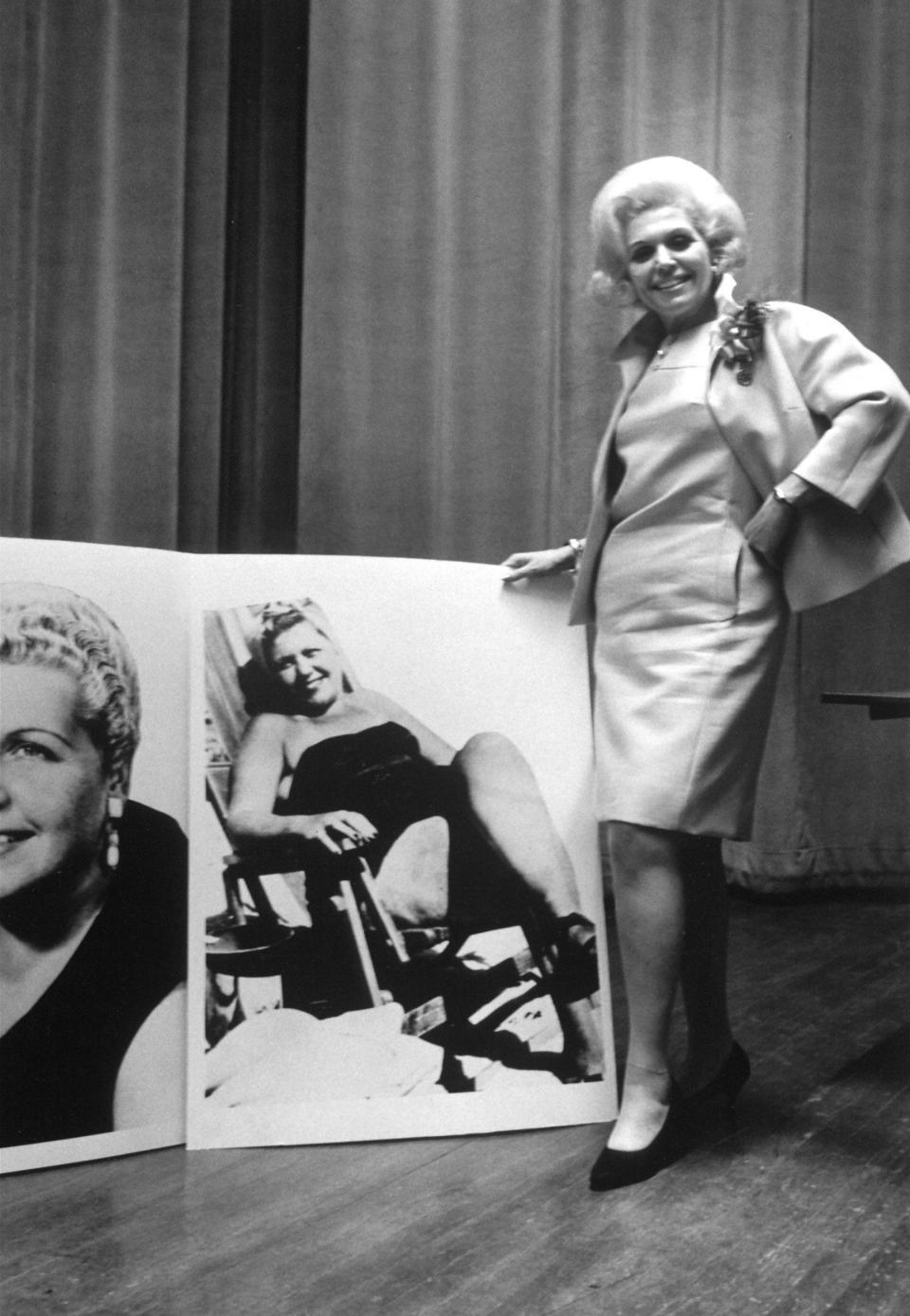 Jean Nidetch alongside a photo of herself weighing over 100 pounds more - Getty