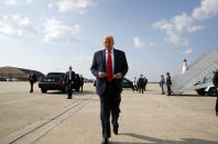 President Donald Trump walks to speak to the press before boarding Air Force One, Friday, July 3, 2020, at Andrews Air Force Base, Md. Trump is en route to Mount Rushmore National Memorial. (AP Photo/Alex Brandon)