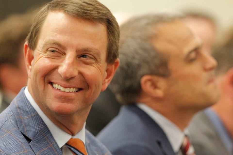 Clemson head coach Dabo Swinney during a House Education Full Committee meeting regarding NIL in Columbia, S.C. on Tuesday, Feb. 6, 2024. (Photo by Travis Bell)