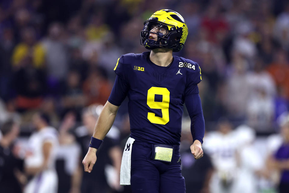 J.J. McCarthy of the Michigan Wolverines is considered a top 10 pick in the NFL draft. (Photo by Maddie Meyer/Getty Images)