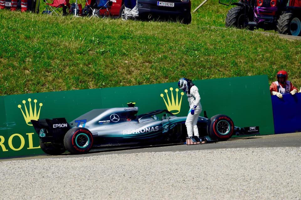 Top to Bott: Valtteri Bottas retires from the Austrian Grand Prix, having qualified on pole