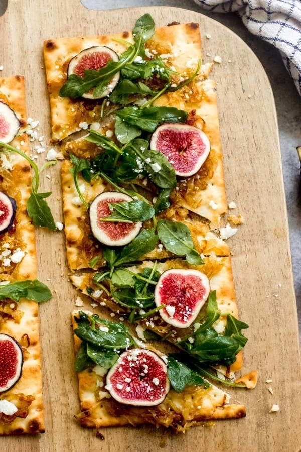 Fig and Caramelized Onion Flatbread on a cutting board