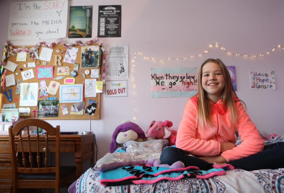 Rebekah Bruesehoff, 12, of Vernon, poses for a photograph in her bedroom.  Bruesehoff is identified as a male on her birth certificate but on February 1, she will be able to fill out a form to change her sex on the document.  Bruesehoff has known since the age of 8 that she is transgender. The Babs Siperstein Law, which goes into affect in February, allows a third option on a birth certificate. Tuesday, January 21, 2019