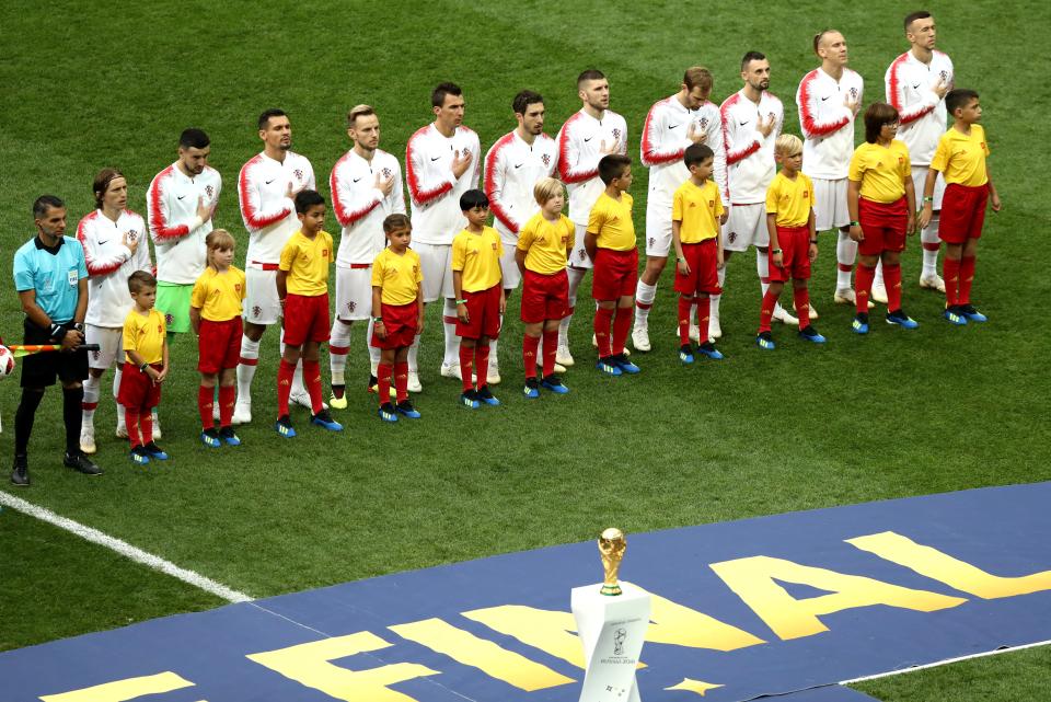 <p>Croatia lines up prior to the World Cup Final. (Photo by Ryan Pierse/Getty Images) </p>