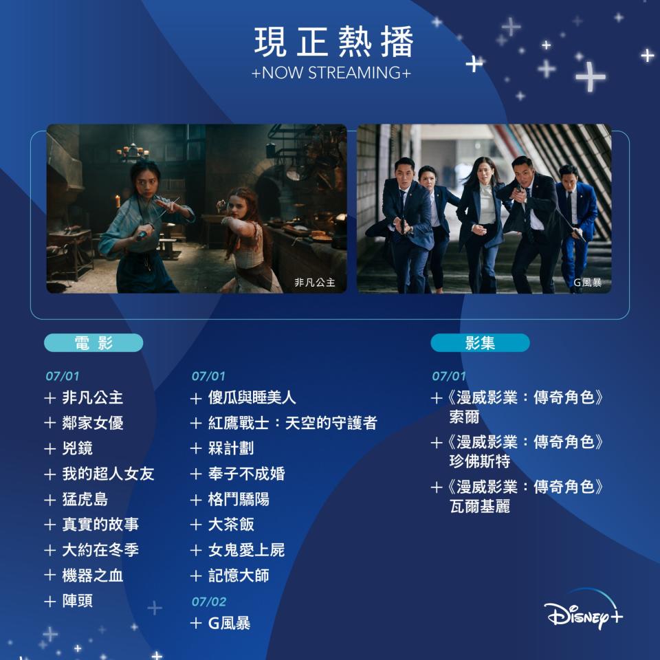 Disney+7月上映的片單。（圖／翻攝自Disney+臉書）