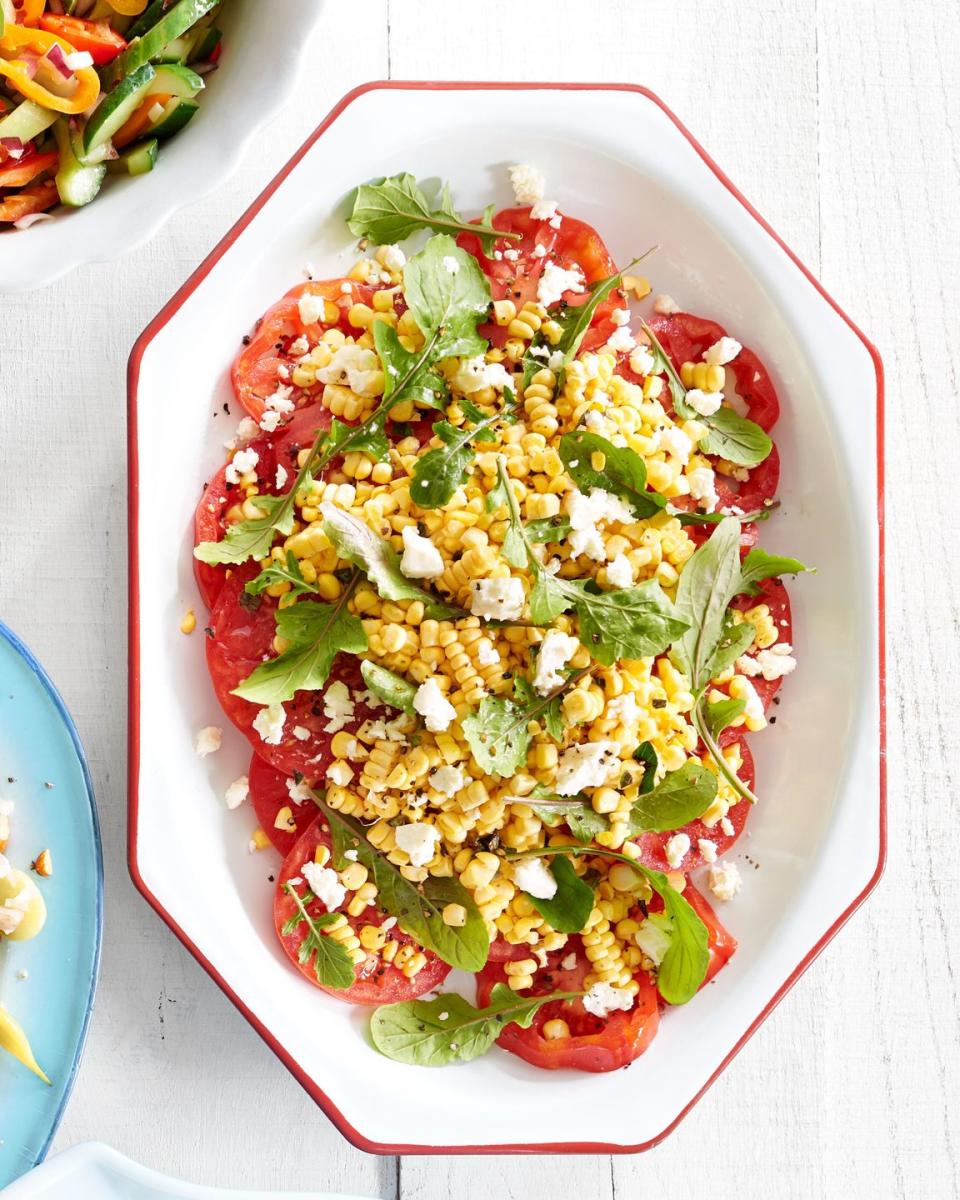 65) Sliced Tomatoes with Corn and Feta