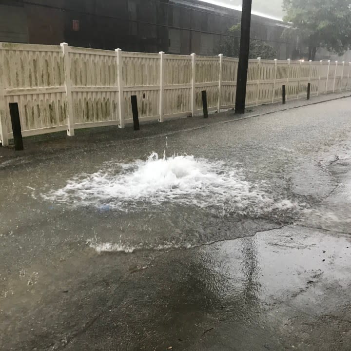 Flooding outside the WGNO News studio on Wednesday, April 10, 2024. (WGNO/Sam Packnett)