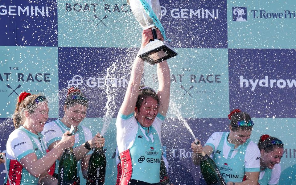 Cambridge women's crew celebrate their win