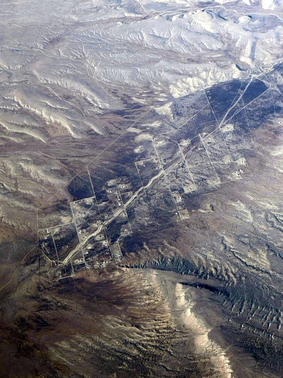 Aerial photograph of the Riverbed Ranch taken by co-op shareholder Andru Blonquist while flying into Salt Lake City International.