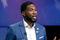 FILE — New York Public Advocate Jumaane Williams speaks as he faces against with New York Gov. Kathy Hochul and Rep. Tom Suozzi, D-N.Y., during a New York governor primary debate at the studios of WNBC4-TV, June 16, 2022, in New York. New Yorkers are casting votes in a governor's race Tuesday, June 28, 2022, that for the first time in a decade does not include the name "Cuomo" at the top of the ticket. (Craig Ruttle/Pool via AP, File)