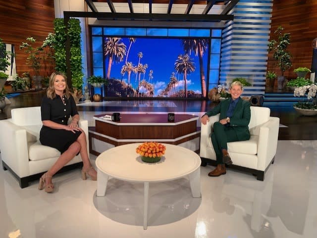 Savannah Guthrie, left, and Ellen DeGeneres sit down for a "Today" interview