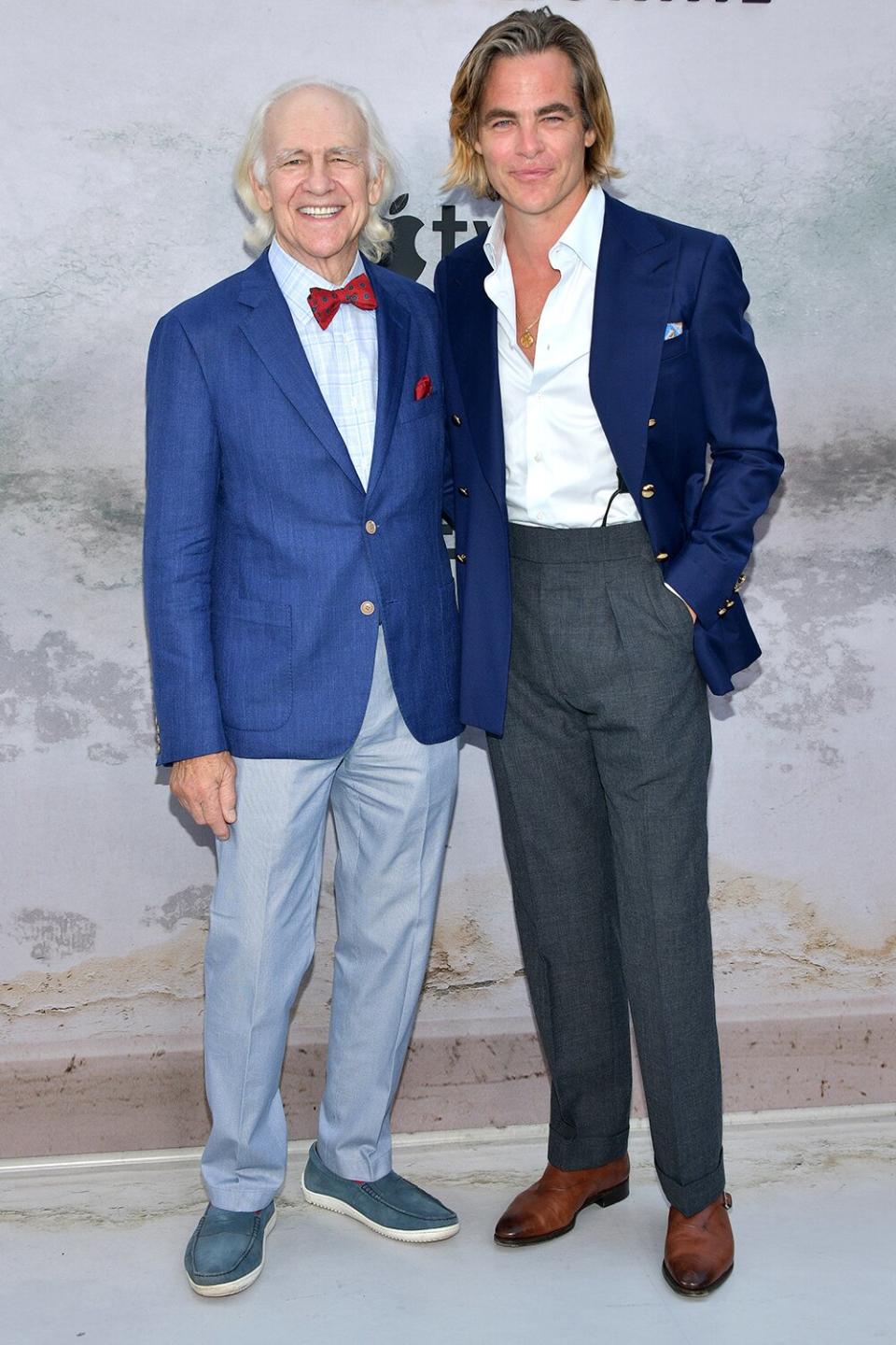 Robert Pine and Chris Pine attend the Apple TV+ Limited Series "Five Days At Memorial" red carpet event at Directors Guild Of America on August 08, 2022 in Los Angeles, California.