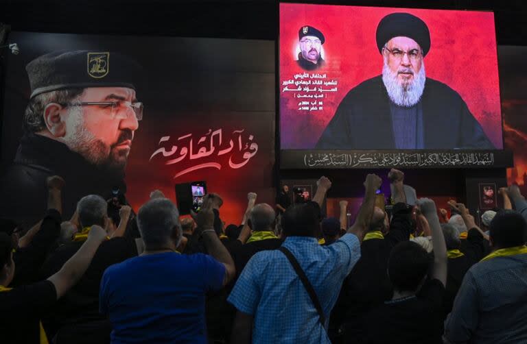 Hassan Nasrallah durante uno de sus discursos televisados.