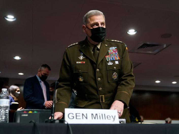 Chairman of the Joint Chiefs of Staff General Mark Milley arrives for testimony before the Senate Armed Services Committee on September 28, 2021.