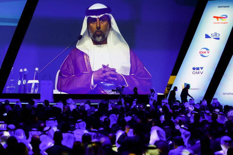 United Arab Emirates' Oil Minister Suhail Mohamed Al Mazrouei speaks during the Abu Dhabi International Petroleum Exhibition and Conference (ADIPEC) in Abu Dhabi