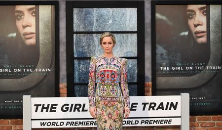 Emily Blunt poses as she arrives at the World premiere of "The Girl on the Train" at Leicester Square in London, Britain September 20, 2016. REUTERS/Dylan Martinez