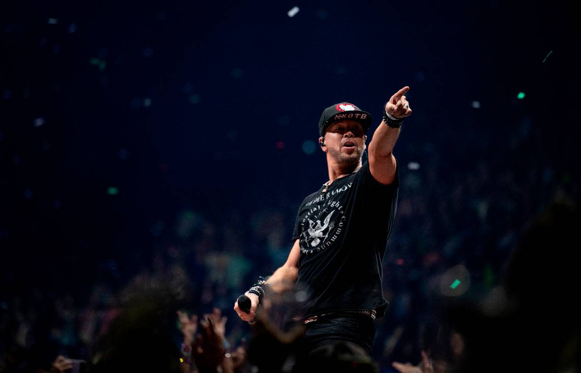 Donnie Wahlberg never stops moving on stage with New Kids on the Block on the “Mixtape 2022 Tour” at Raleigh, N.C.’s PNC Arena, Friday night, July 22, 2022.