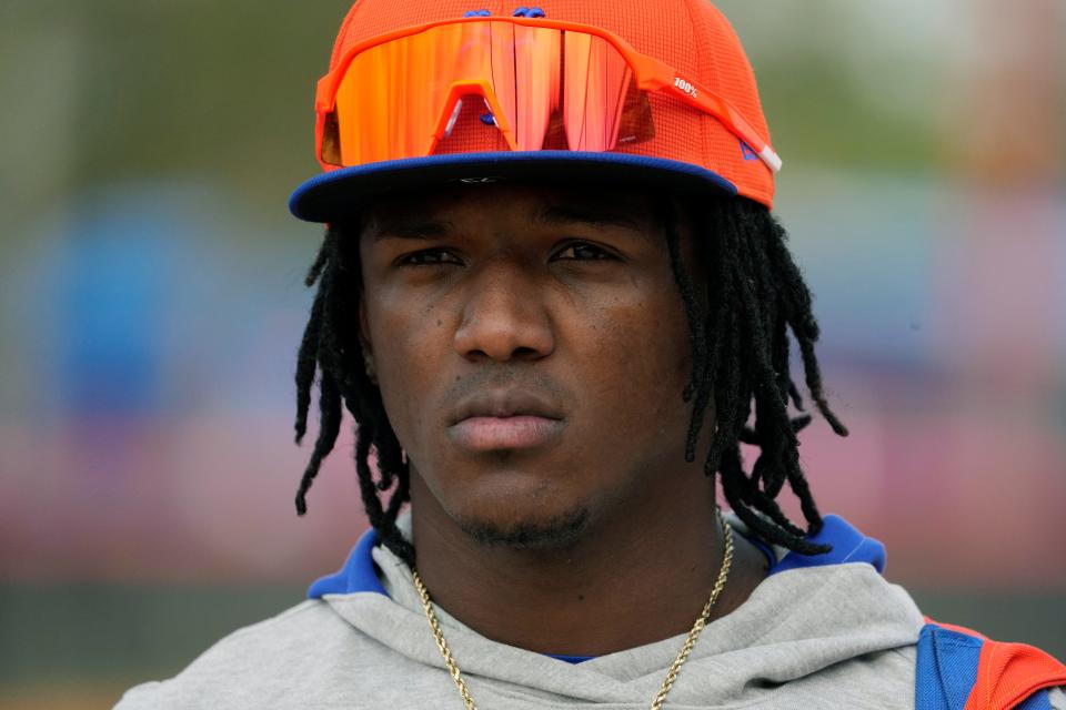 New York Mets' Luisangel Acuna is seen during a spring training baseball workout Saturday, Feb. 17, 2024, in Port St. Lucie, Fla.
