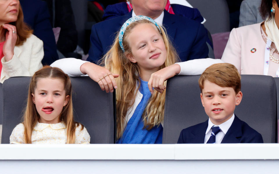 Savannah Phillips with Prince George and Princess Charlotte at the Platinum Jubilee in 2022. (Getty Images)