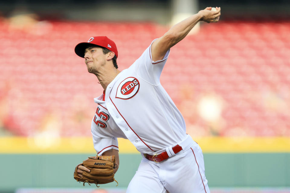 Cincinnati Reds' Brandon Williamson throws during the first inning of a baseball game against the St. Louis Cardinals in Cincinnati, Monday, May 22, 2023. AP Photo/Aaron Doster)