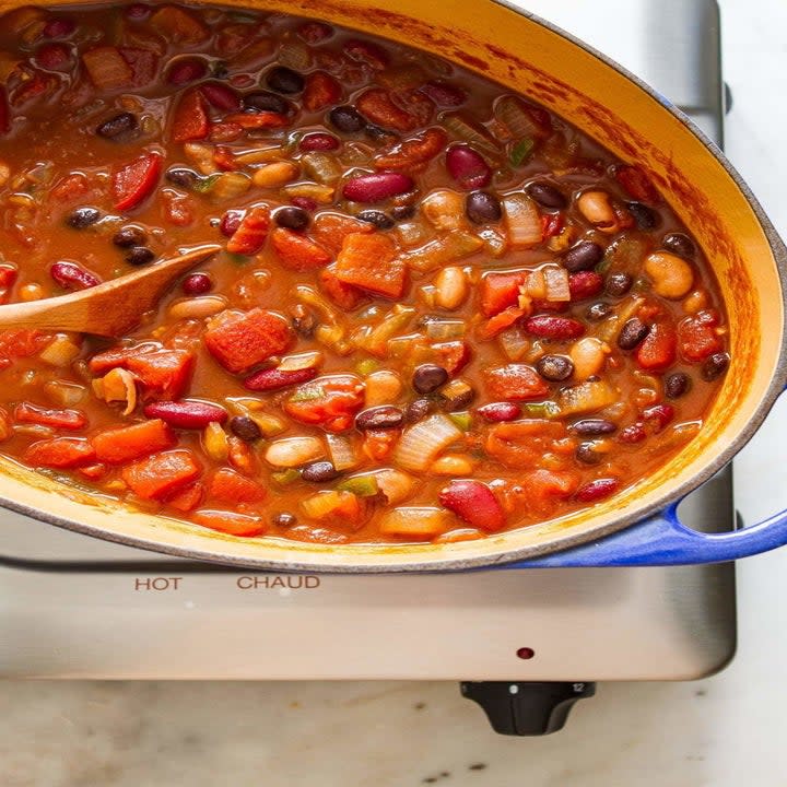 A slow cooker of 3-bean chili