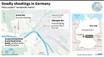 Map locating Hanau, in Germany, and two bars where there were deadly shootings with a suspected "xenophobic motive", according to police