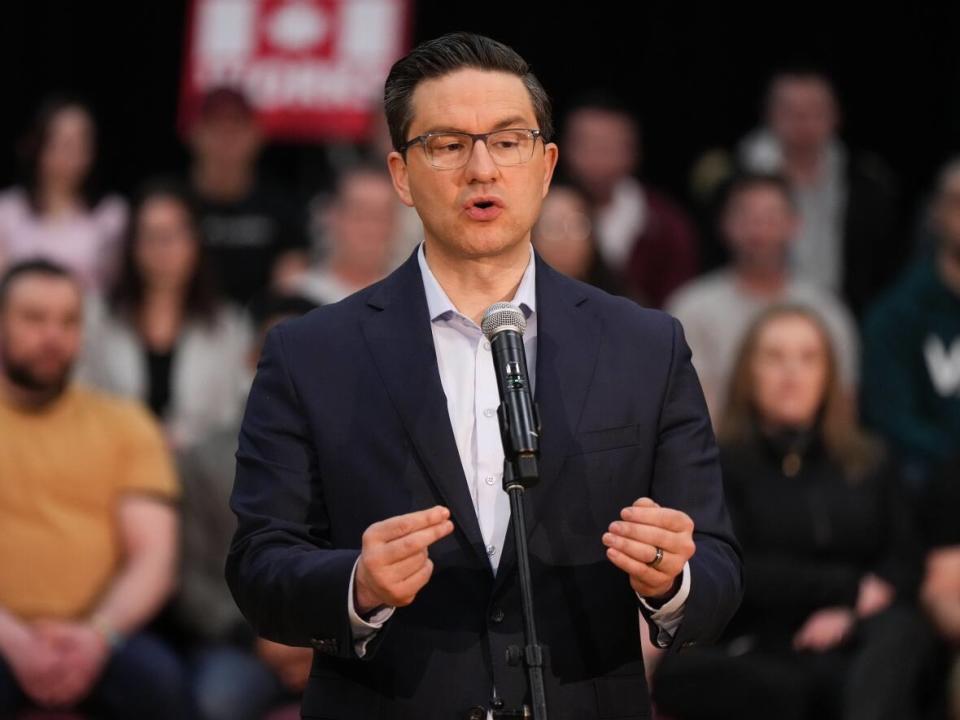 Conservative leader Pierre Poilievre speaks during a press conference in New Westminster, BC on Tuesday March 14, 2023. (THE CANADIAN PRESS/Darryl Dyck - Photo credit)
