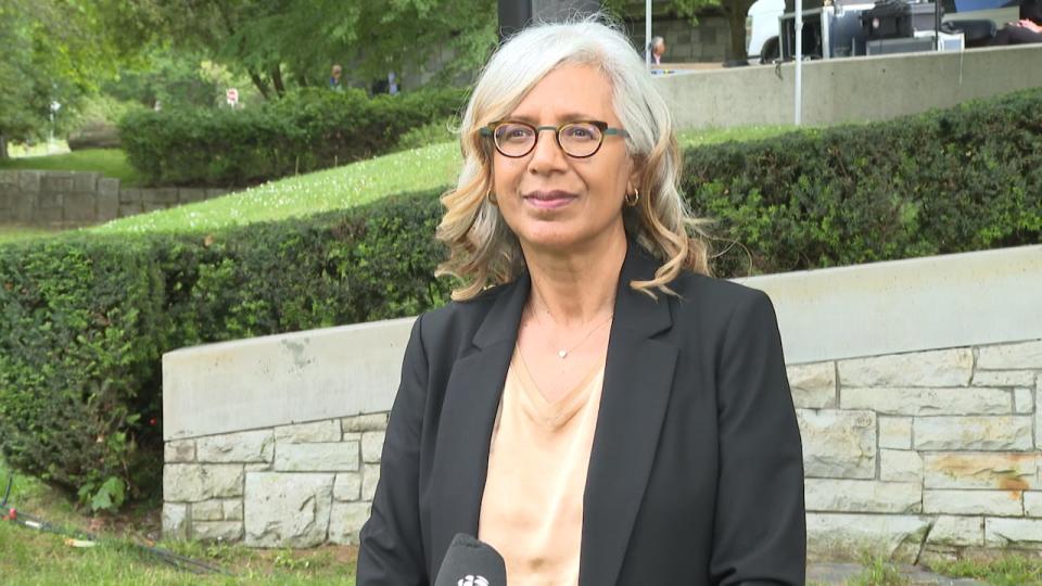 Renée Sarojini Saklikar, who lost her uncle, Dr. Umar Jethwa, and aunt, Zebunnisa Jethwa, in the bombing, visited the memorial in Vancouver's Stanley Park on Sunday to mourn them privately.