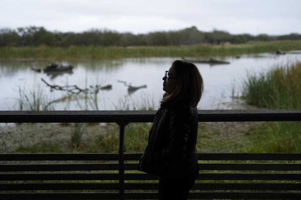 Irma Reyes visits a park near her South Texas home where she and her daughter would frequently talk and reflect, Wednesday, Feb. 1, 2023. Reyes feels like "collateral damage" in the plea deal that let the two men charged with sex trafficking her teenage daughter walk free. (AP Photo/Eric Gay)