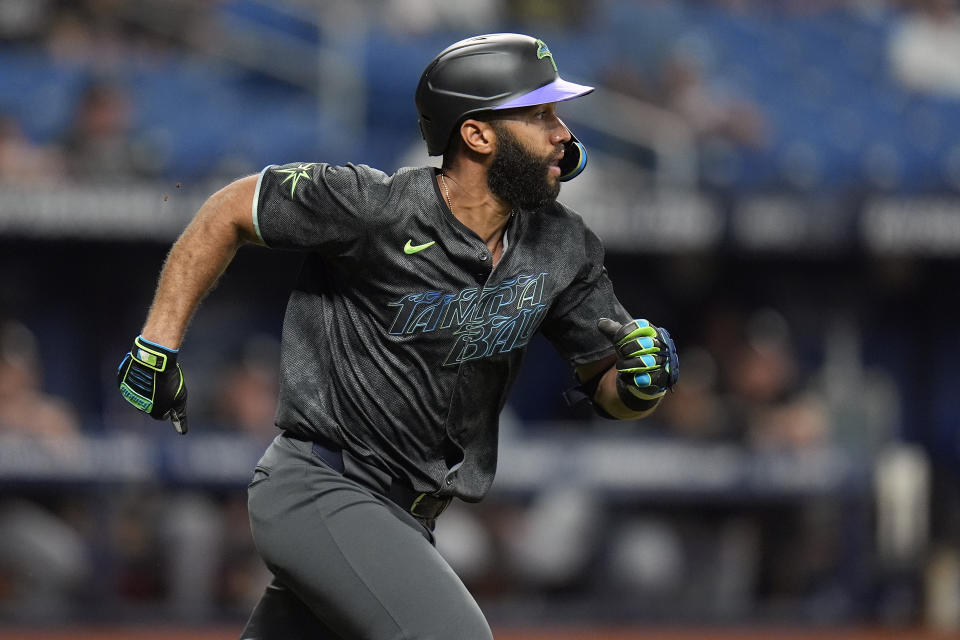 Tampa Bay Rays' Amed Rosario runs the bases after hitting a triple off Chicago White Sox pitcher Mike Clevenger during the third inning of a baseball game Monday, May 6, 2024, in St. Petersburg, Fla. (AP Photo/Chris O'Meara)