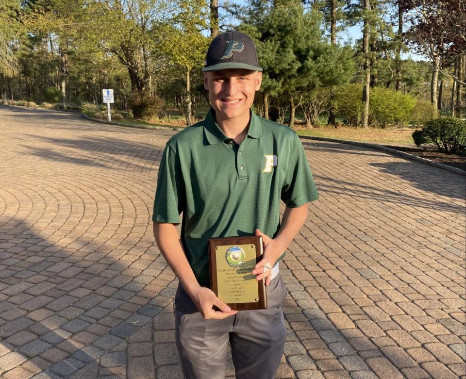 Pinelands' junior Brandan Tyhanic won the Ocean County Tournament golf title with an 81 at LBI National in Little Egg Harbor on April 18, 2023.