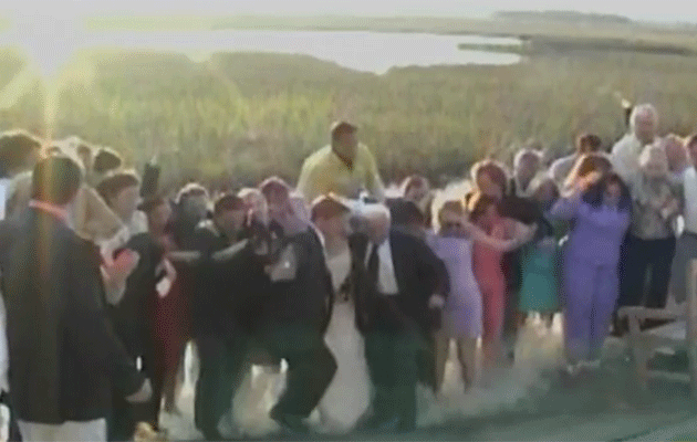 A bridal party under water.