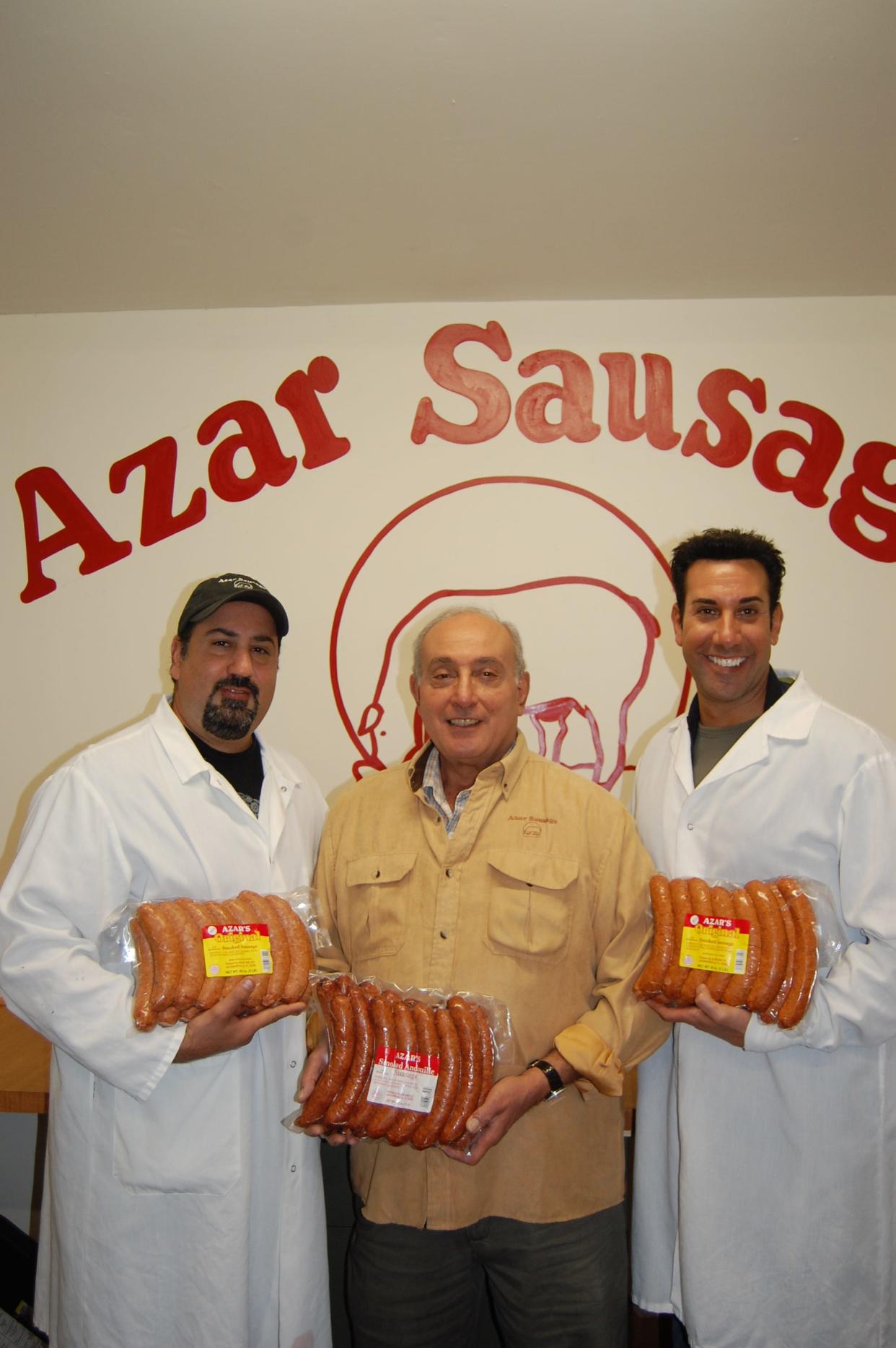 From left to right, Phillip Azar, their father, Raymond, and brother, John. Azar Sausage business, near downtown Jacksonville, has been serving the Jacksonville market for about 75 years. It's a fourth-generation business now.