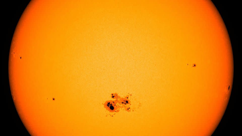 A cluster of sunspots is visible on the surface of the sun on October 18, 2014. - NASA Goddard