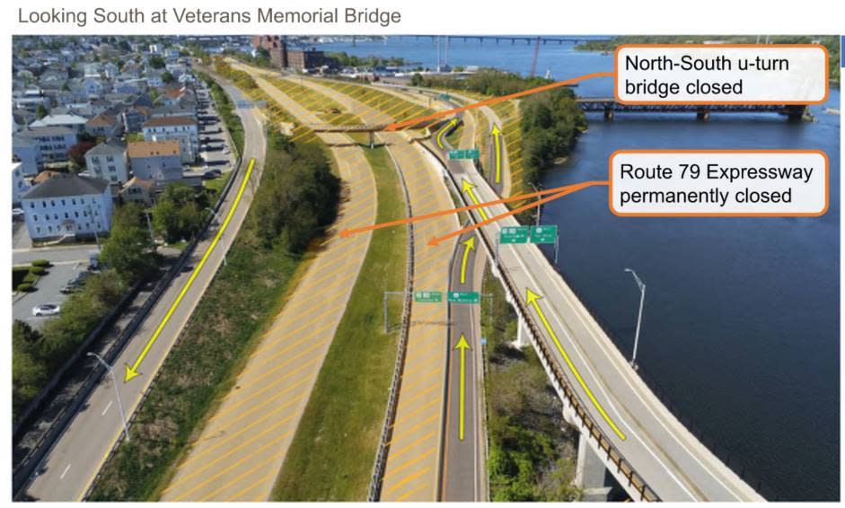 The Massachusetts Department of Transportation released this image indicating the scope of the work that will begin on Route 79 on Fall River's waterfront starting Feb. 27.