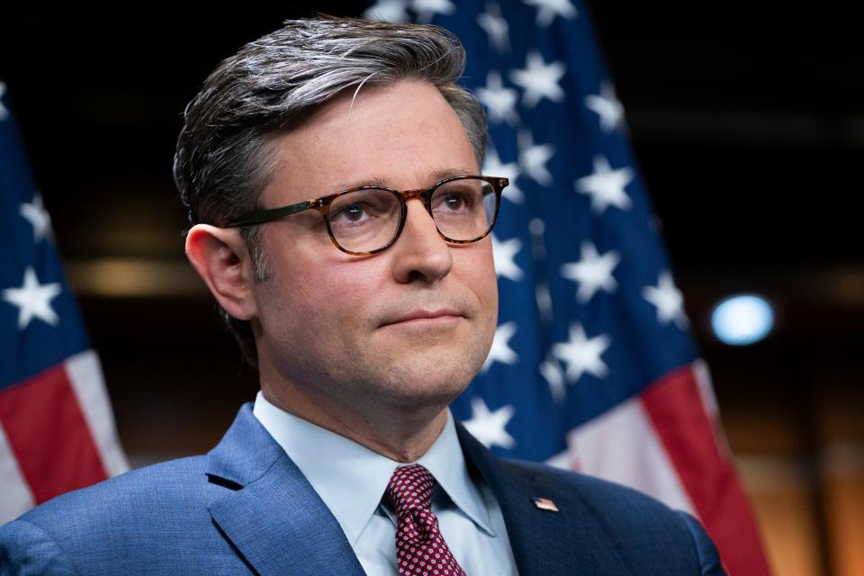 Speaker of the House Mike Johnson (R-LA) at press conference with Republican House leadership on Thursday, Nov. 2, 2023 in Washington.