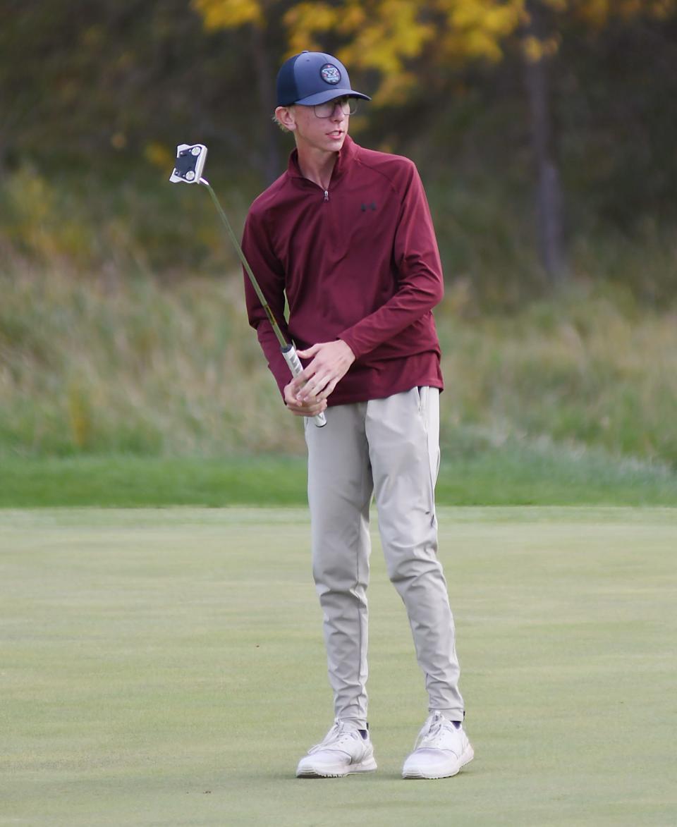 Jonathan DeBoer of Milbank tied for ninth to lead area golfers in the state Class A high school boys golf tournament that wrapped up on Tuesday, Oct. 3, 2023 at the Hart Ranch Golf Course in Rapid City.