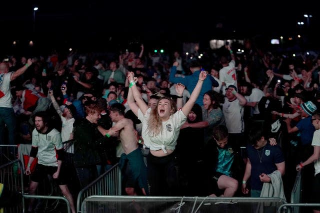 Fans watching England v Denmark