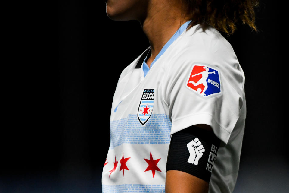 The Chicago Red Stars honored victims of police brutality with their warmup shirts on Sunday. (Alex Goodlett/Getty Images)